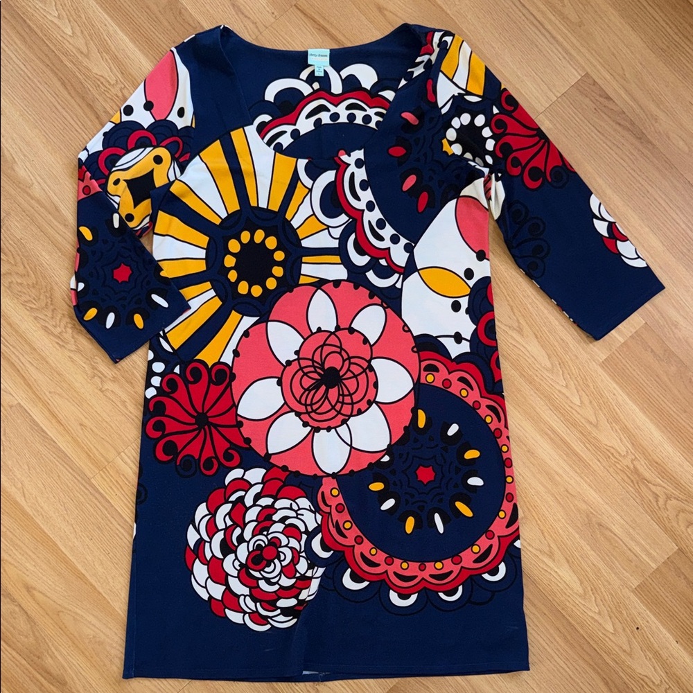Plenty by Tracy Reese floral shift dress mod print navy blue Size 10